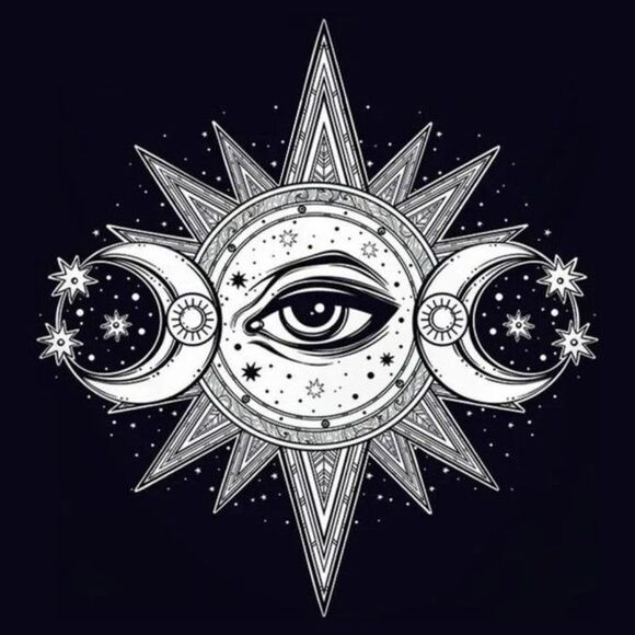 Black White Celestial All Seeing Eye Sun and Moons Wall Tapestry NEW - Picture 2 of 2
